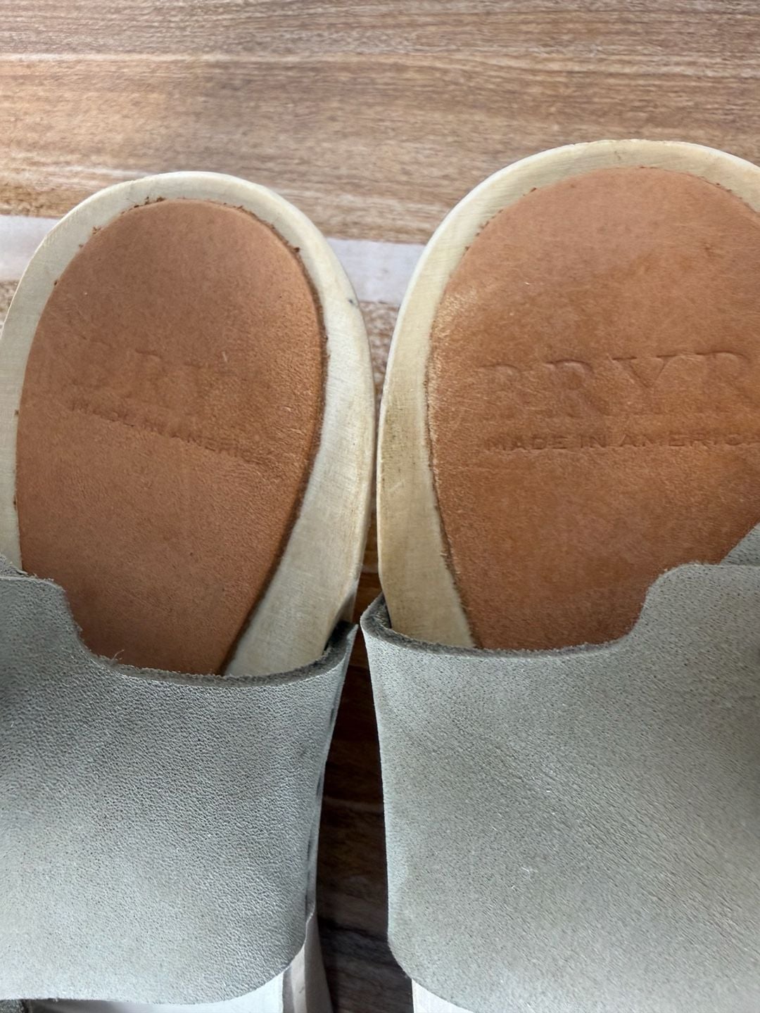 Bryr Wooden Clog Sandals Size 41 Taupe Suede Made in America 3