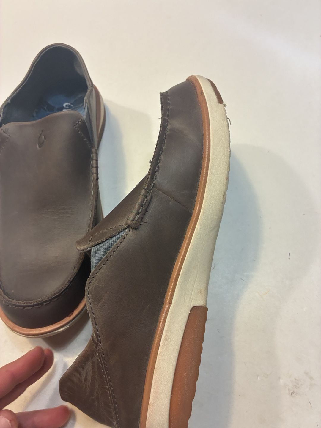 OluKai Moku Leather Slip On Shoes Brown Leather 7