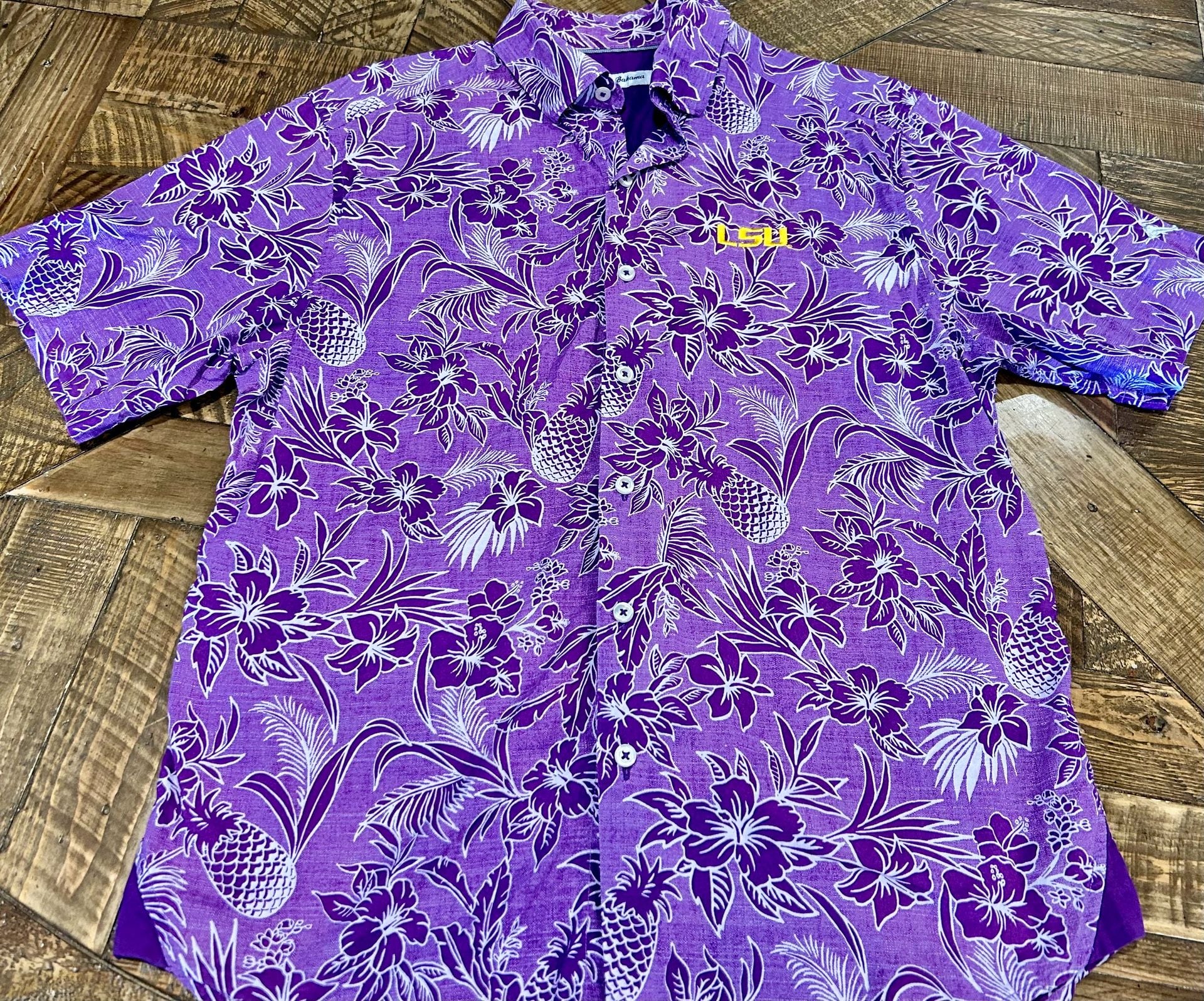 Tommy Bahama LSU Tigers Silk Short Sleeve Shirt Size S 6