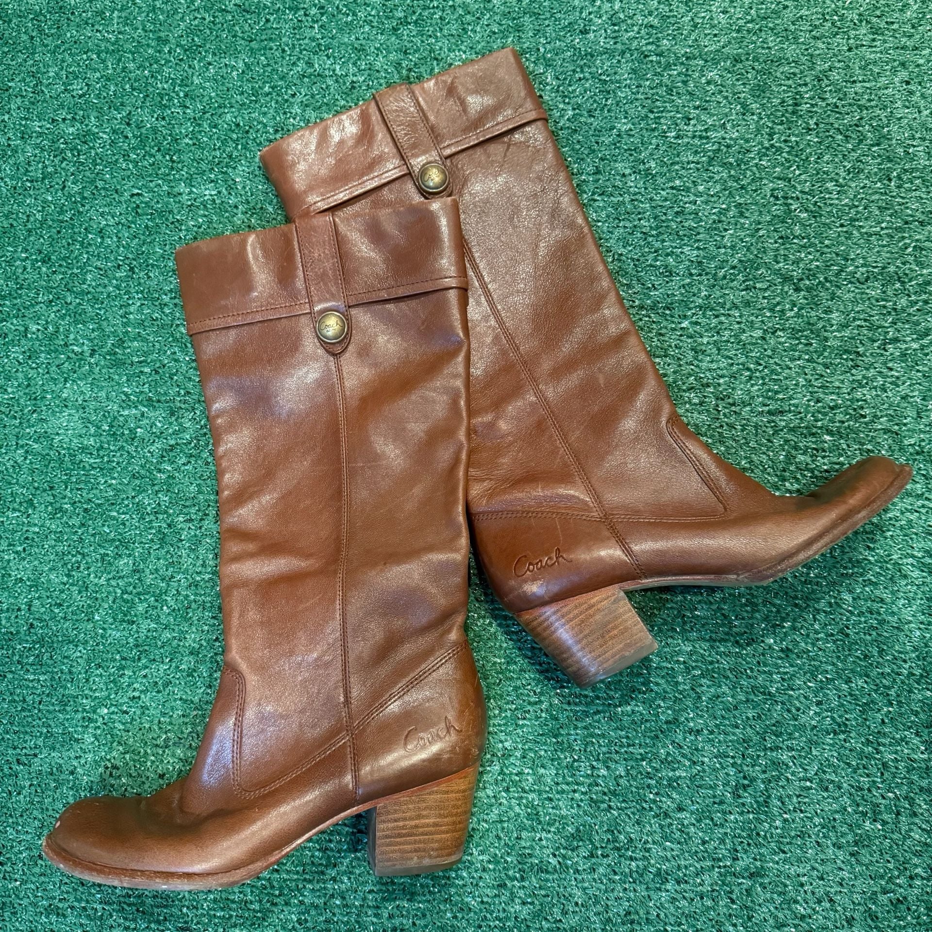 Coach Leather Riding Boots Size 8 B Brown Block Heel Knee High 2