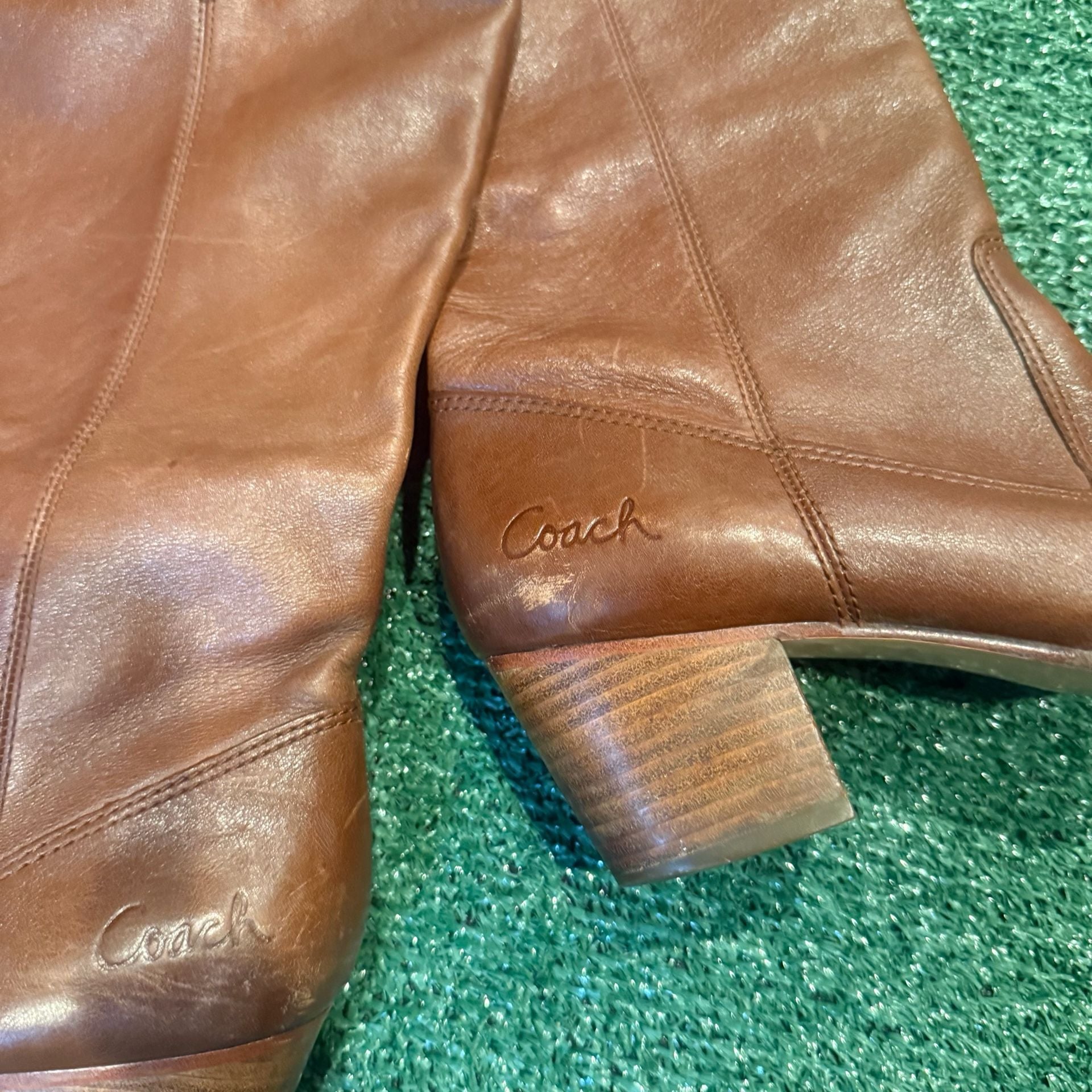 Coach Leather Riding Boots Size 8 B Brown Block Heel Knee High 3