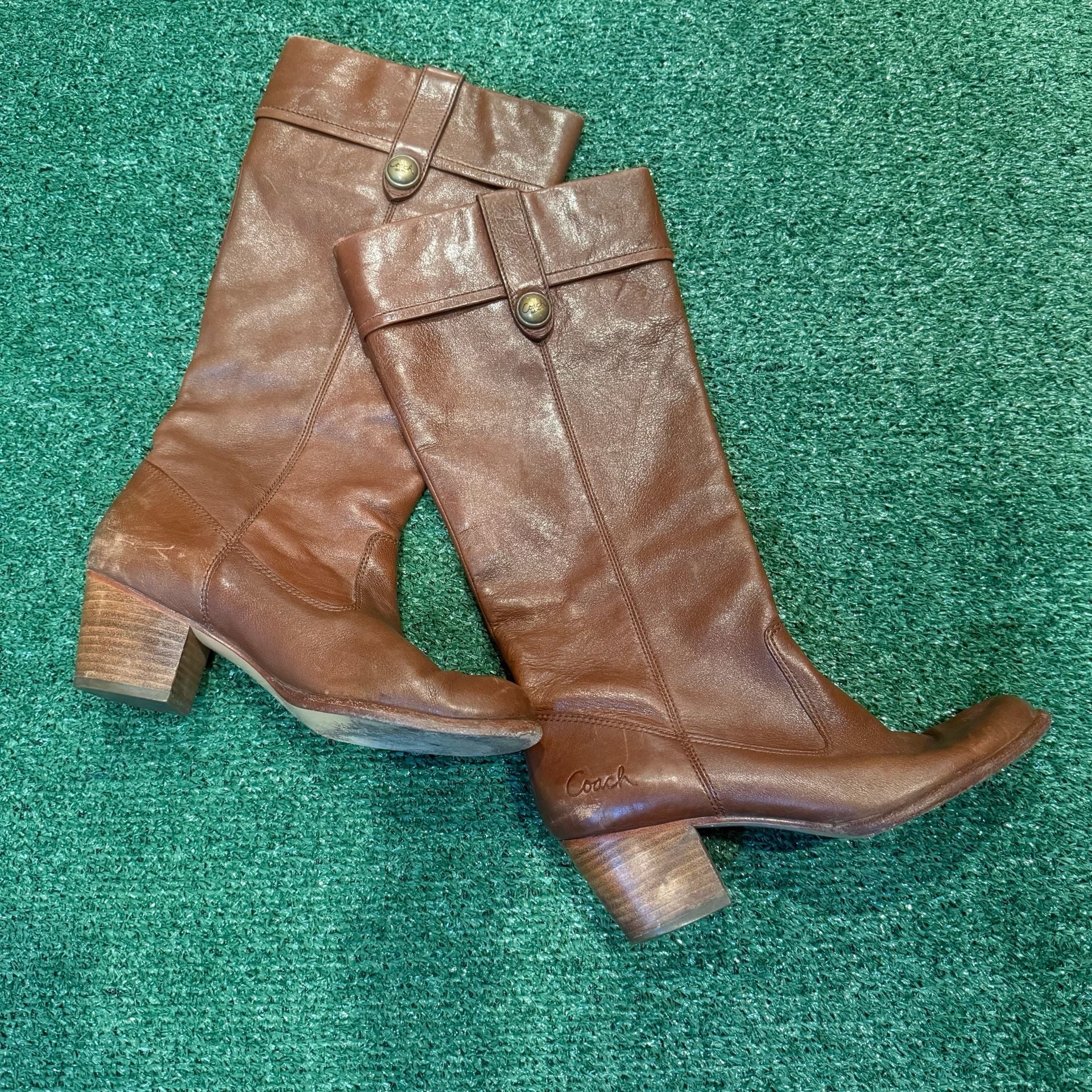 Coach Leather Riding Boots Size 8 B Brown Block Heel Knee High 4