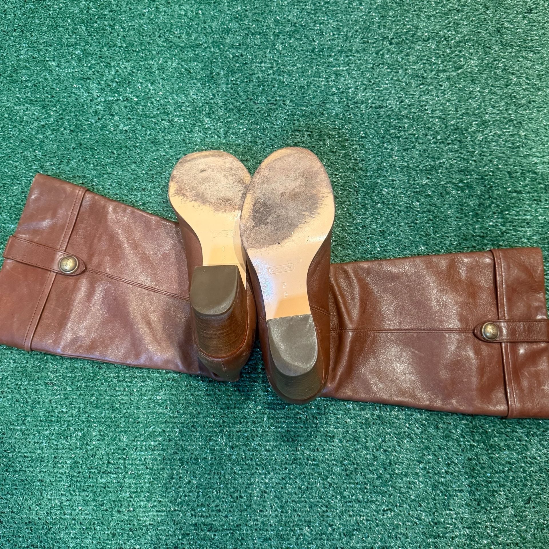 Coach Leather Riding Boots Size 8 B Brown Block Heel Knee High 5