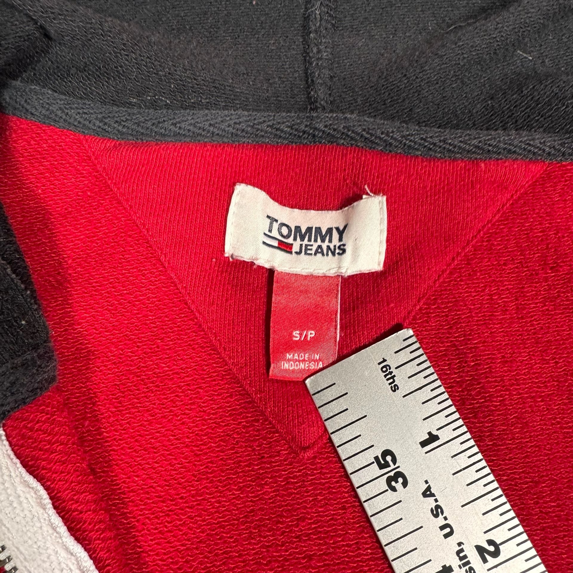 Tommy Jeans Colorblock Quarter Zip Hoodie Sweatshirt Dress Red White Black 9