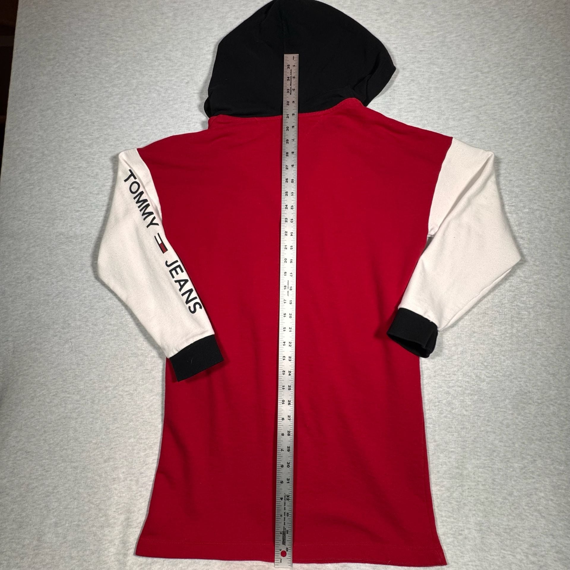 Tommy Jeans Colorblock Quarter Zip Hoodie Sweatshirt Dress Red White Black 12