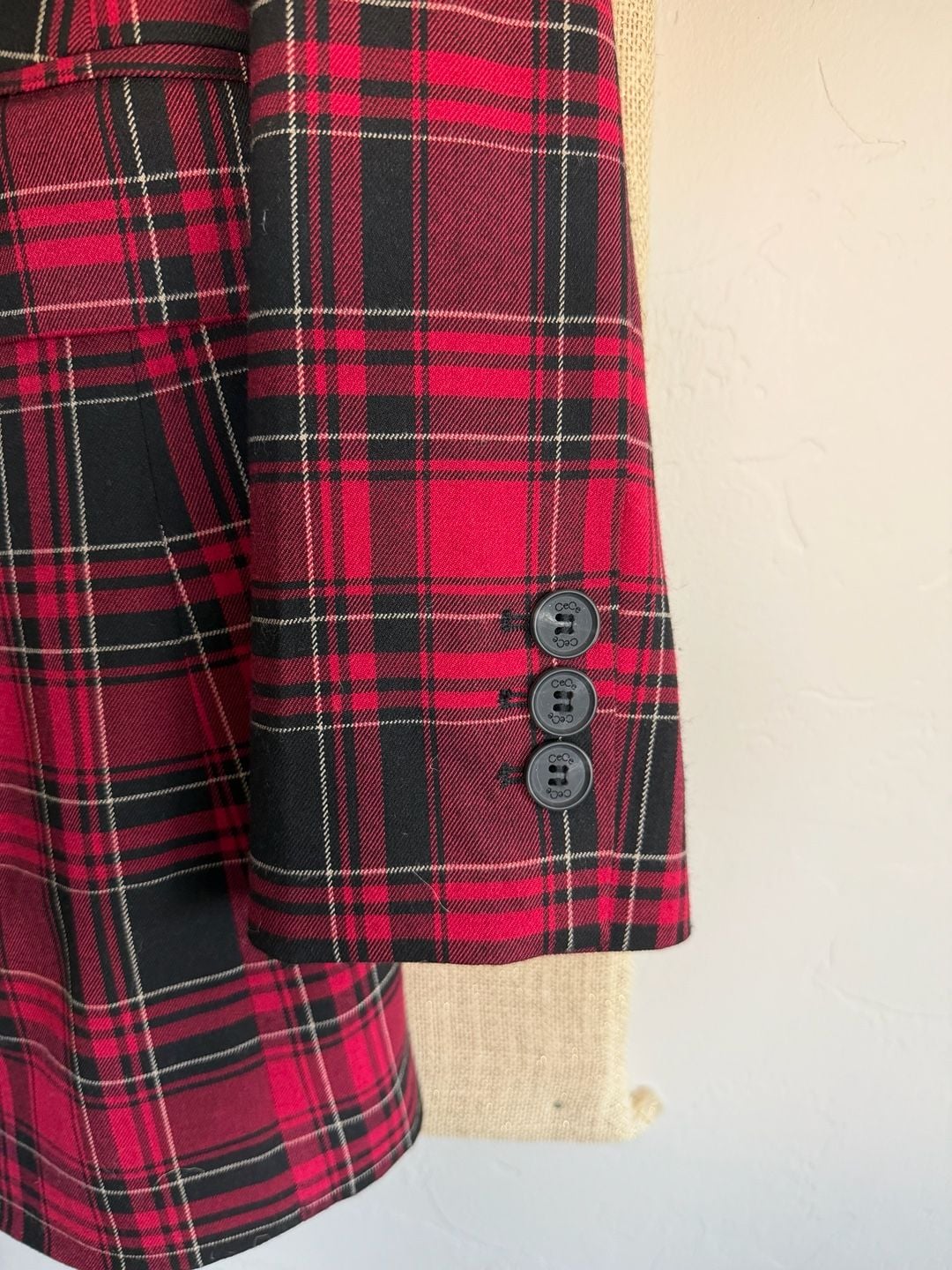 CeCe Plaid Double Breasted Blazer Size 8 Red Black 10