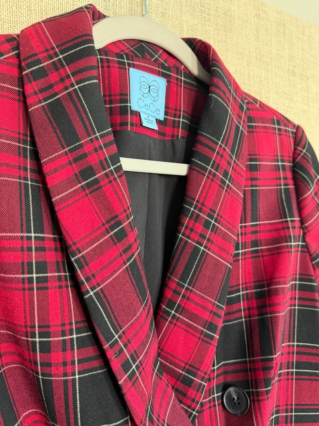CeCe Plaid Double Breasted Blazer Size 8 Red Black 11