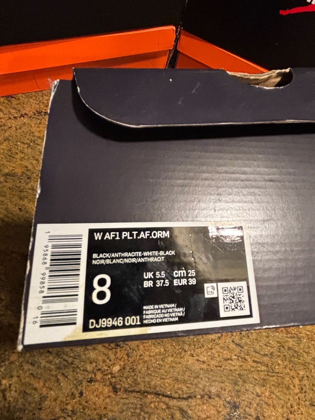 Nike Air Force 1 PLT.AF.ORM Size 8w Black Leather Platform 10