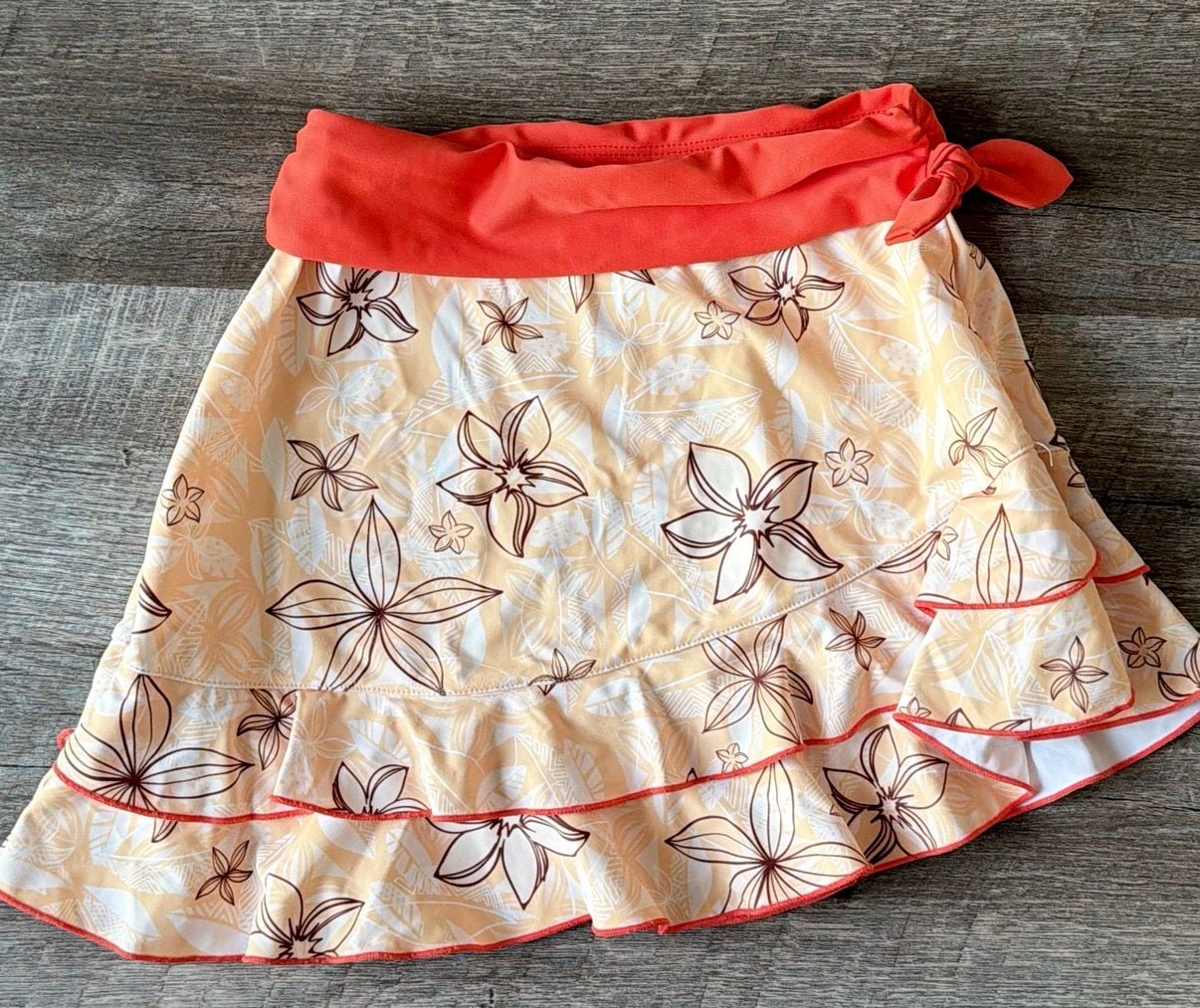 Disney Moana Swim Skirt Size 5/6 Orange Floral Ruffle Swimwear 2