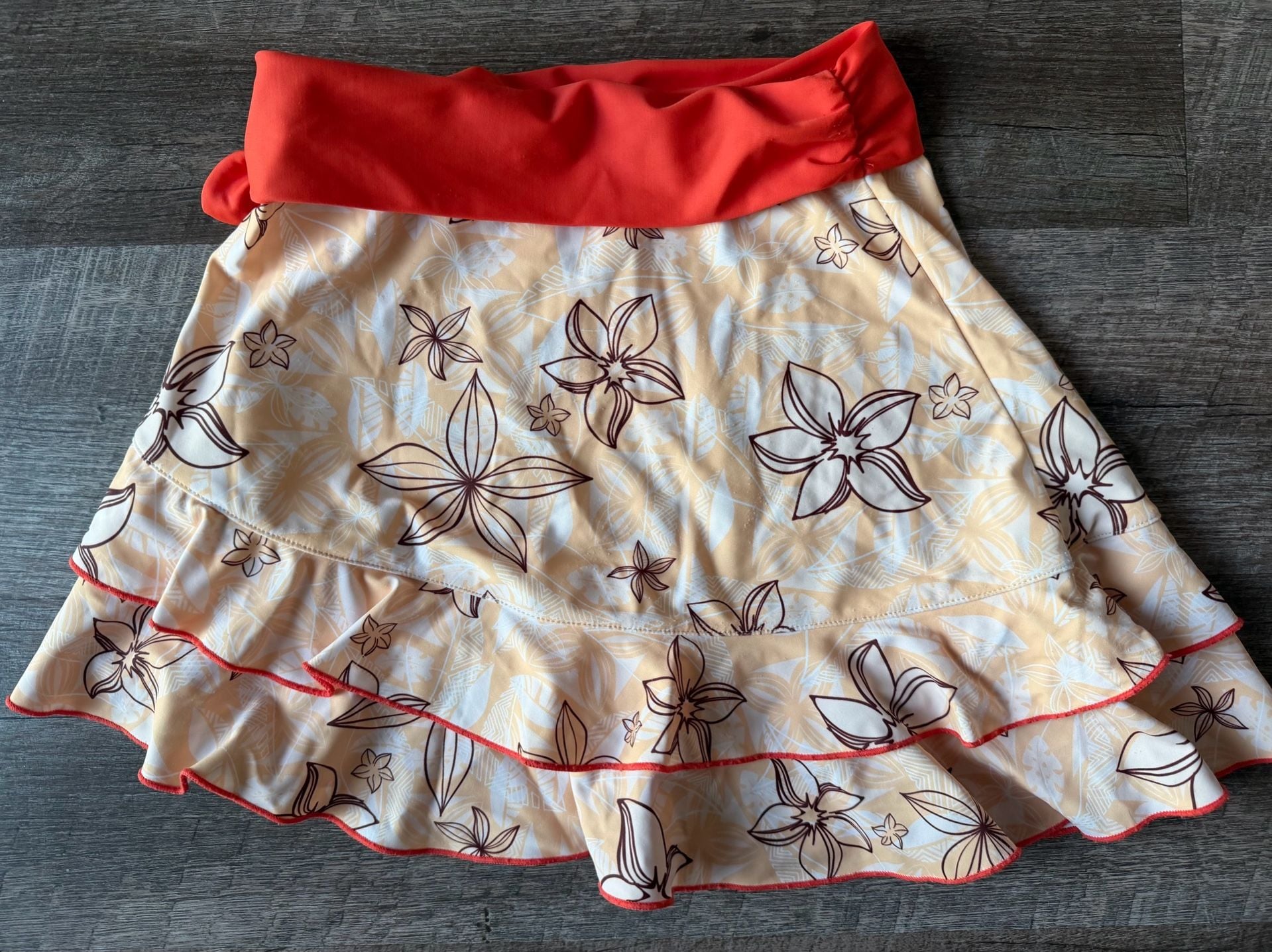 Disney Moana Swim Skirt Size 5/6 Orange Floral Ruffle Swimwear 7