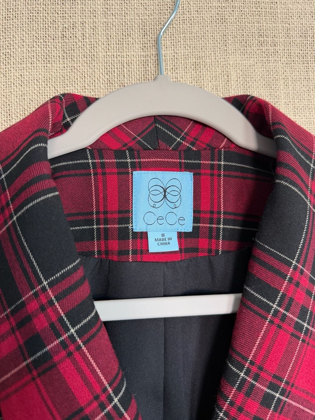 CeCe Plaid Double Breasted Blazer Size 8 Red Black 3