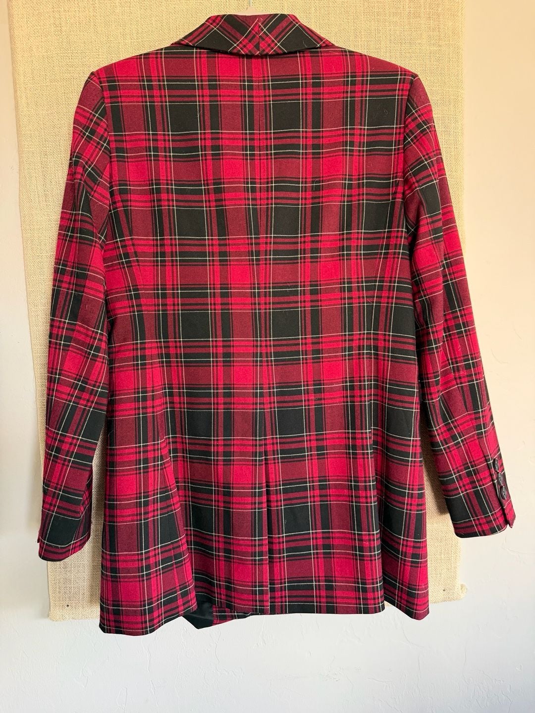 CeCe Plaid Double Breasted Blazer Size 8 Red Black 4