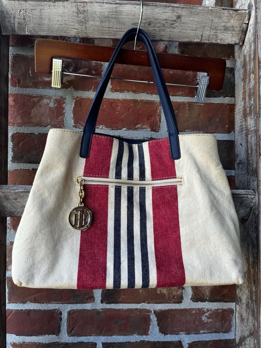 Tommy Hilfiger Canvas Striped Tote Bag Red White Blue 2