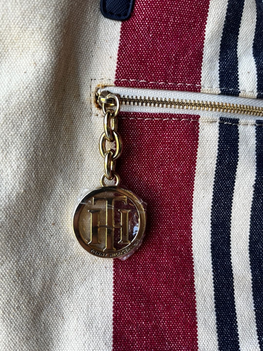 Tommy Hilfiger Canvas Striped Tote Bag Red White Blue 3