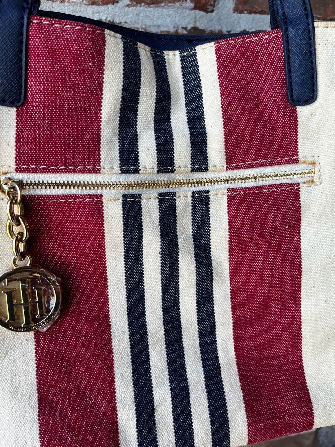 Tommy Hilfiger Canvas Striped Tote Bag Red White Blue 4