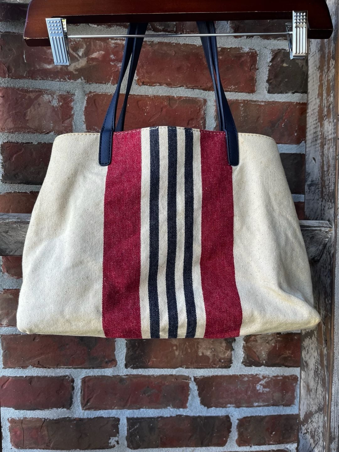 Tommy Hilfiger Canvas Striped Tote Bag Red White Blue 5