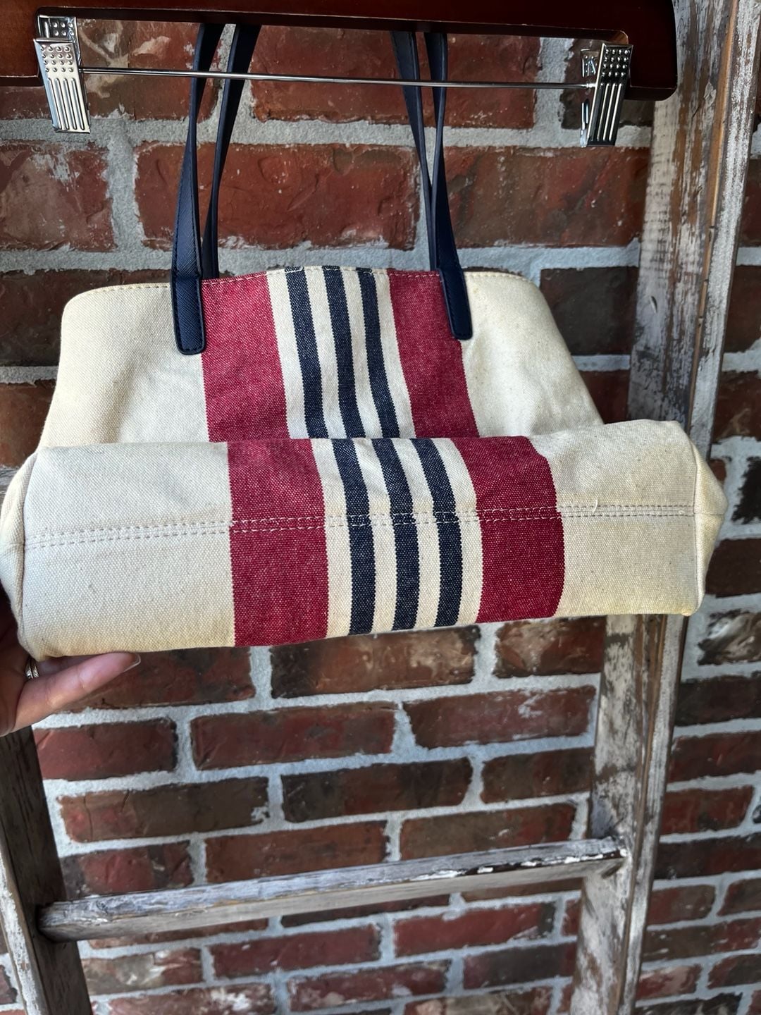 Tommy Hilfiger Canvas Striped Tote Bag Red White Blue 6