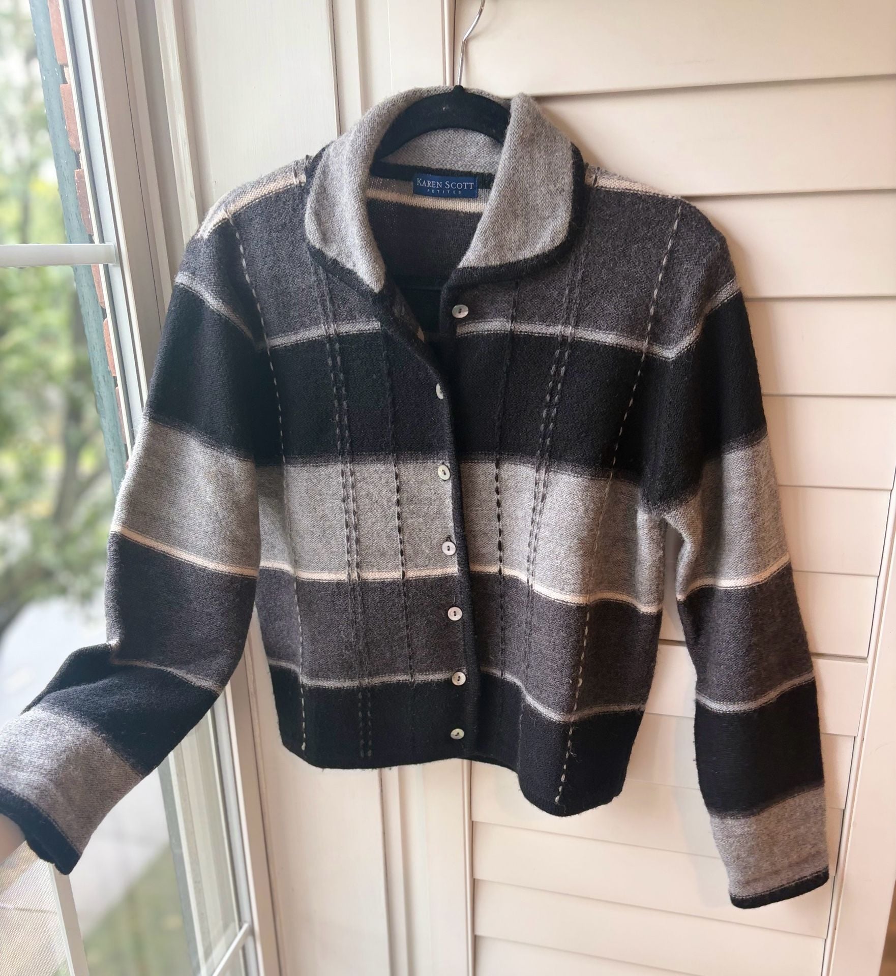 Vintage Pure Wool Stripe Button Down Cardigan Granola Girl Twee 2