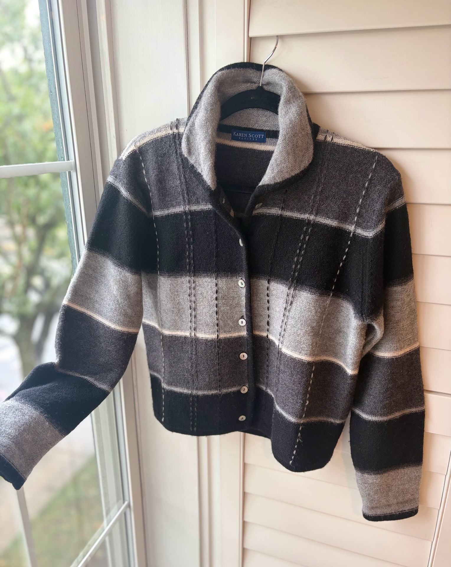 Vintage Pure Wool Stripe Button Down Cardigan Granola Girl Twee 6