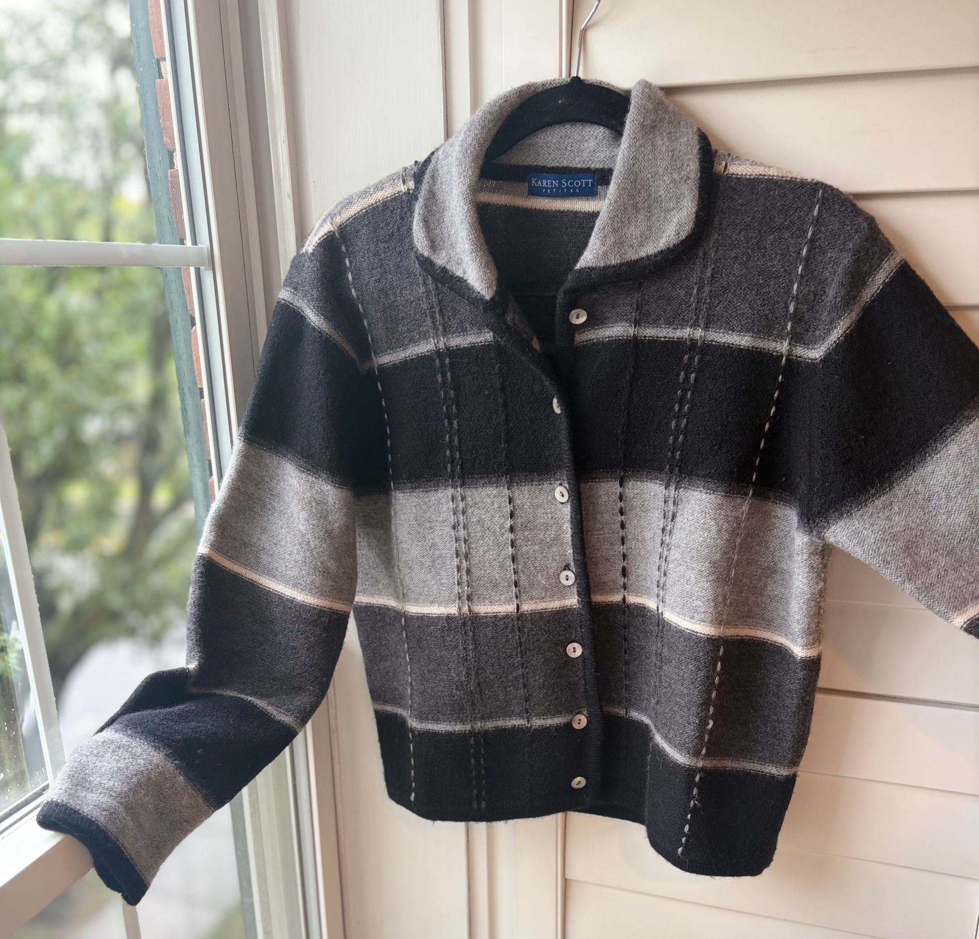 Vintage Pure Wool Stripe Button Down Cardigan Granola Girl Twee 7