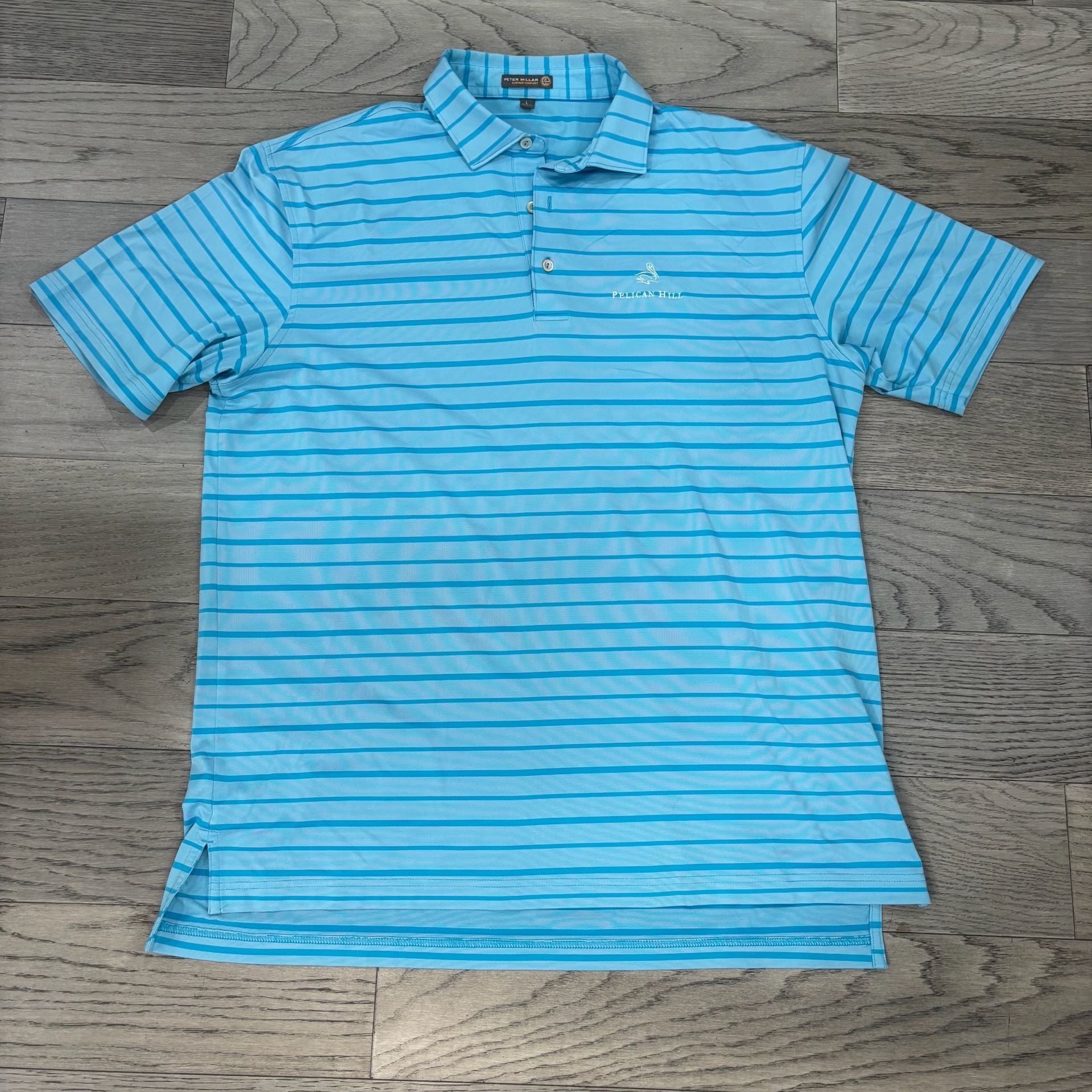 Peter Millar Pelican Hill Golf Polo Size L Blue Striped Short Sleeve 2