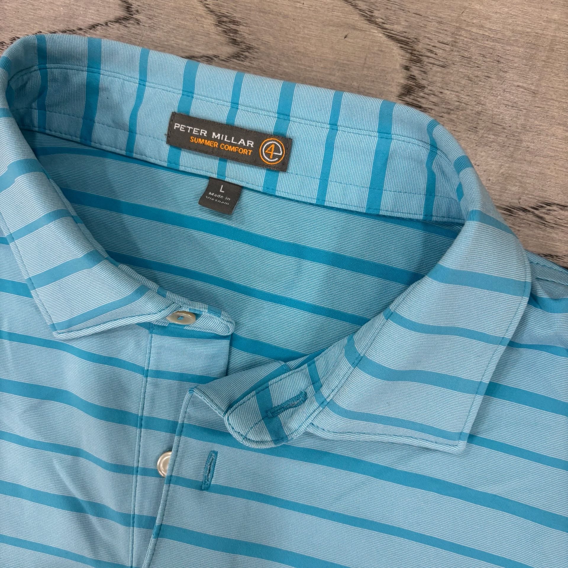 Peter Millar Pelican Hill Golf Polo Size L Blue Striped Short Sleeve 4
