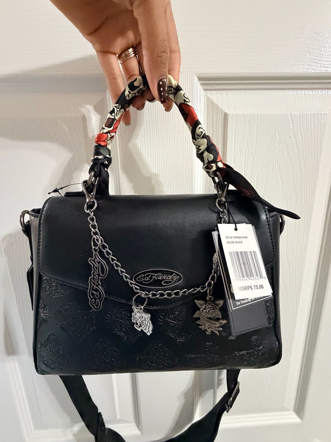 Ed Hardy Black Handbag With Scarf And Charms New With Tags 3
