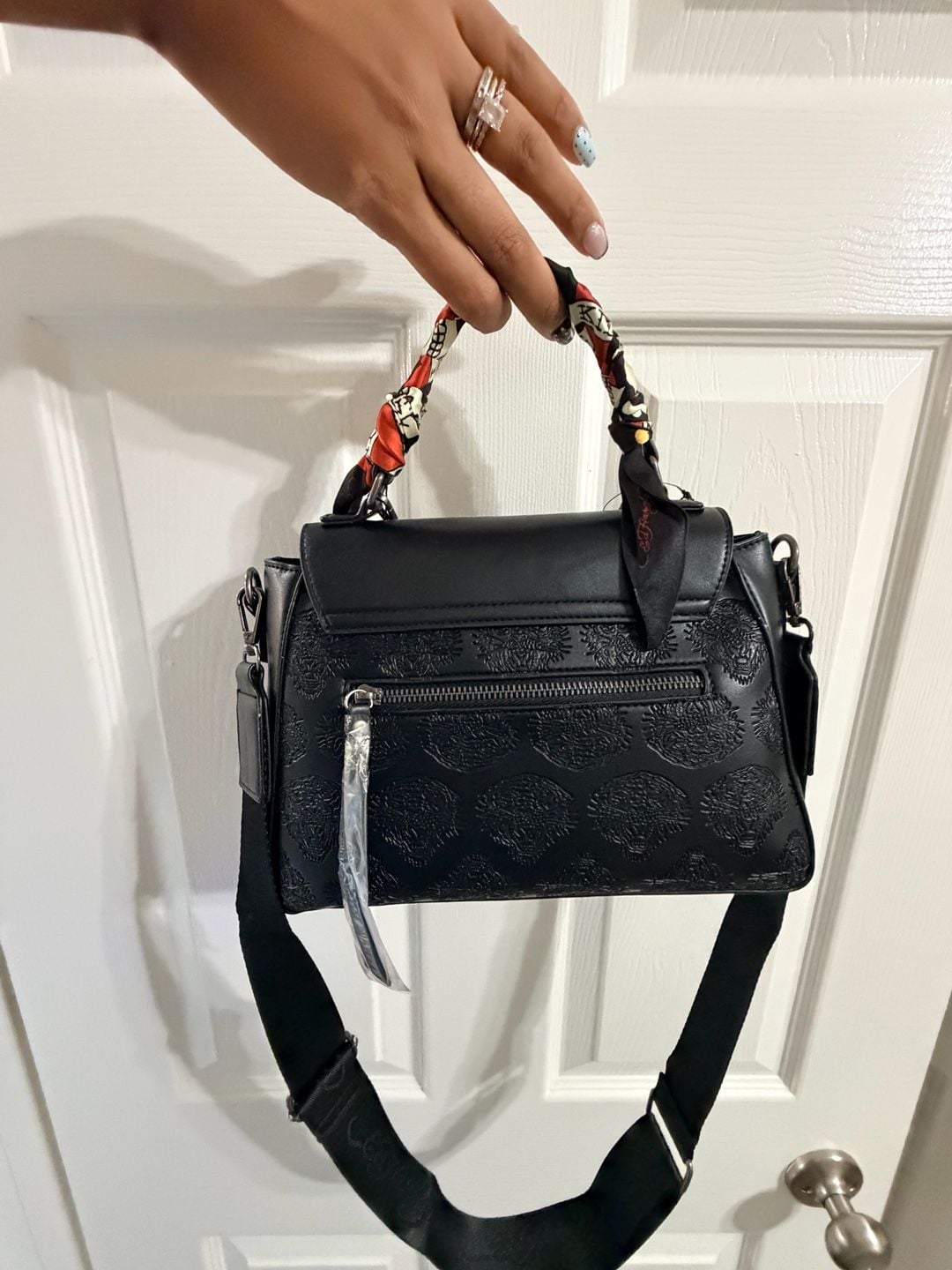 Ed Hardy Black Handbag With Scarf And Charms New With Tags 4