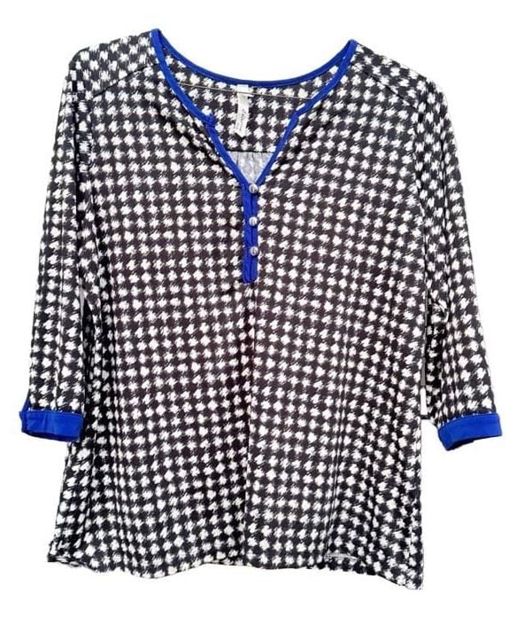 Ny Collection Petite Top Size Petite Black White Houndstooth Blouse 5