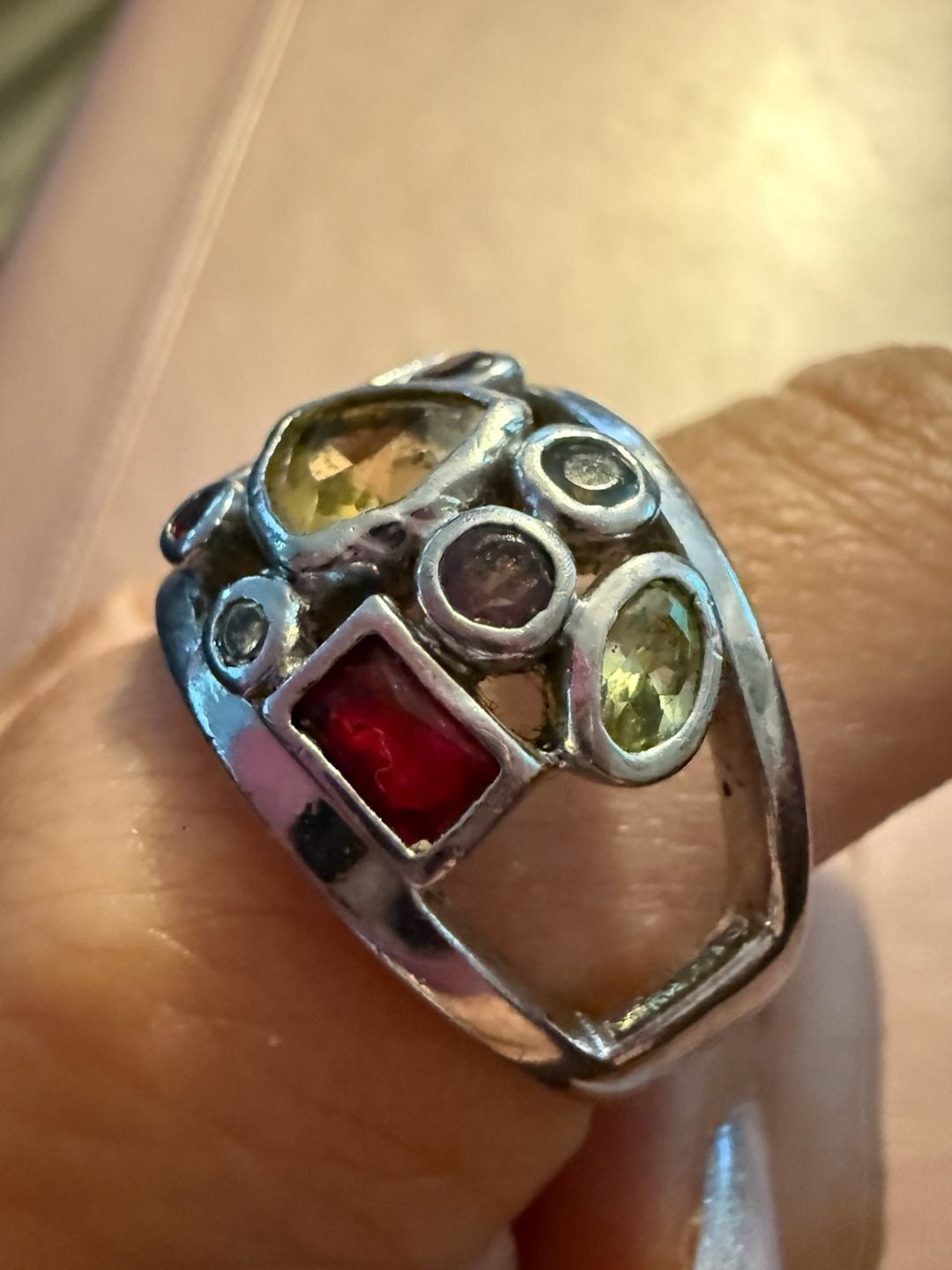 Lis A Sophia Multi-Stone Cocktail Ring Size 10.5 Silver Tone 7