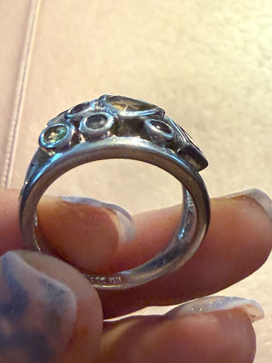 Lis A Sophia Multi-Stone Cocktail Ring Size 10.5 Silver Tone 10