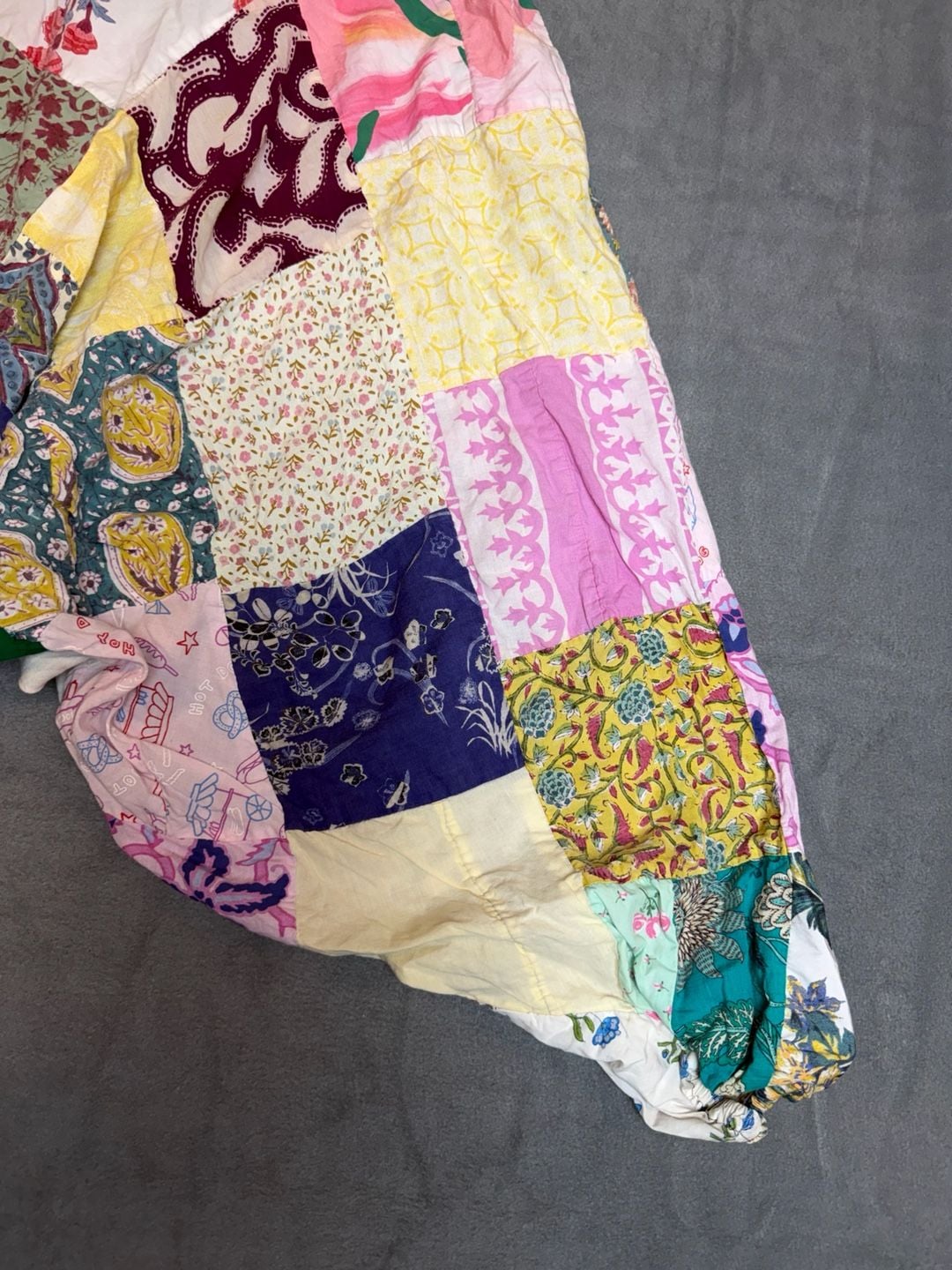 Boho Patchwork Drop Crotch Harem Pants Multicolor Cotton Elastic Waist 4