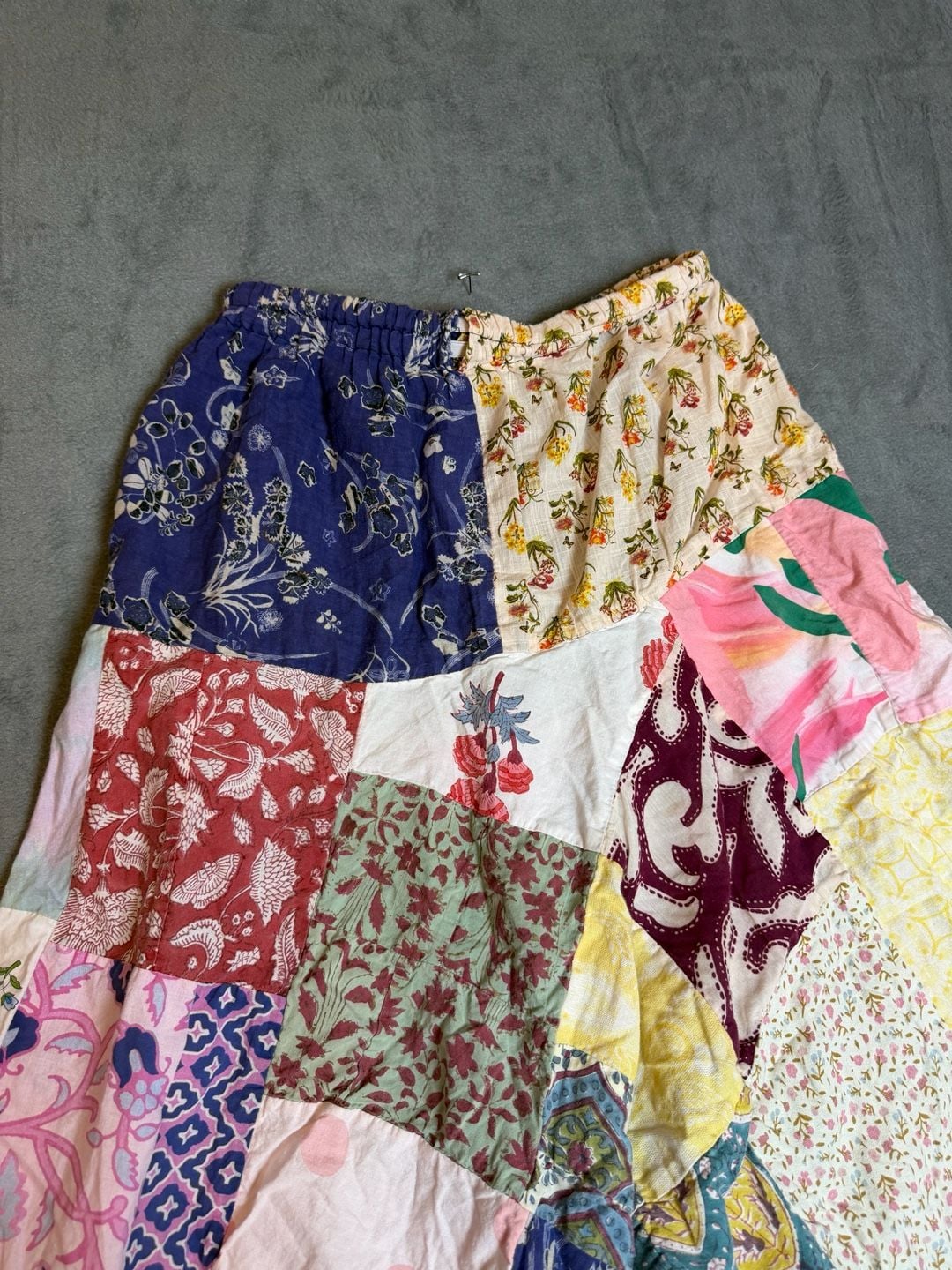 Boho Patchwork Drop Crotch Harem Pants Multicolor Cotton Elastic Waist 6