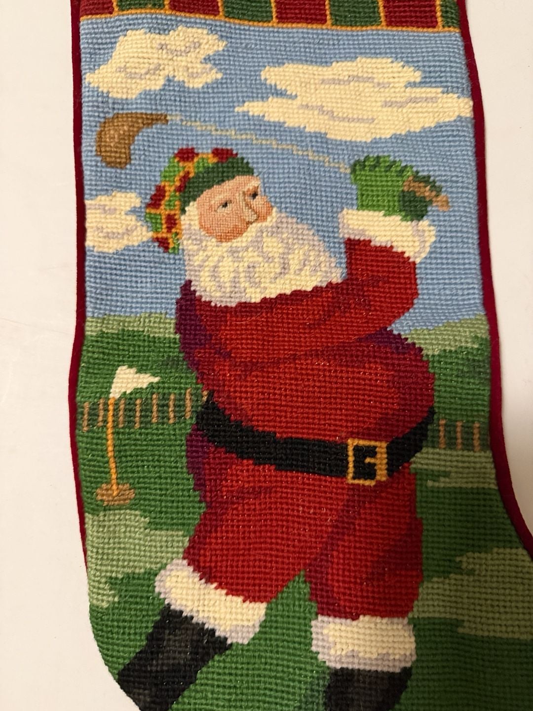 Vintage Needlepoint Golf Stocking - Golfer - Christmas Decor ..., 3