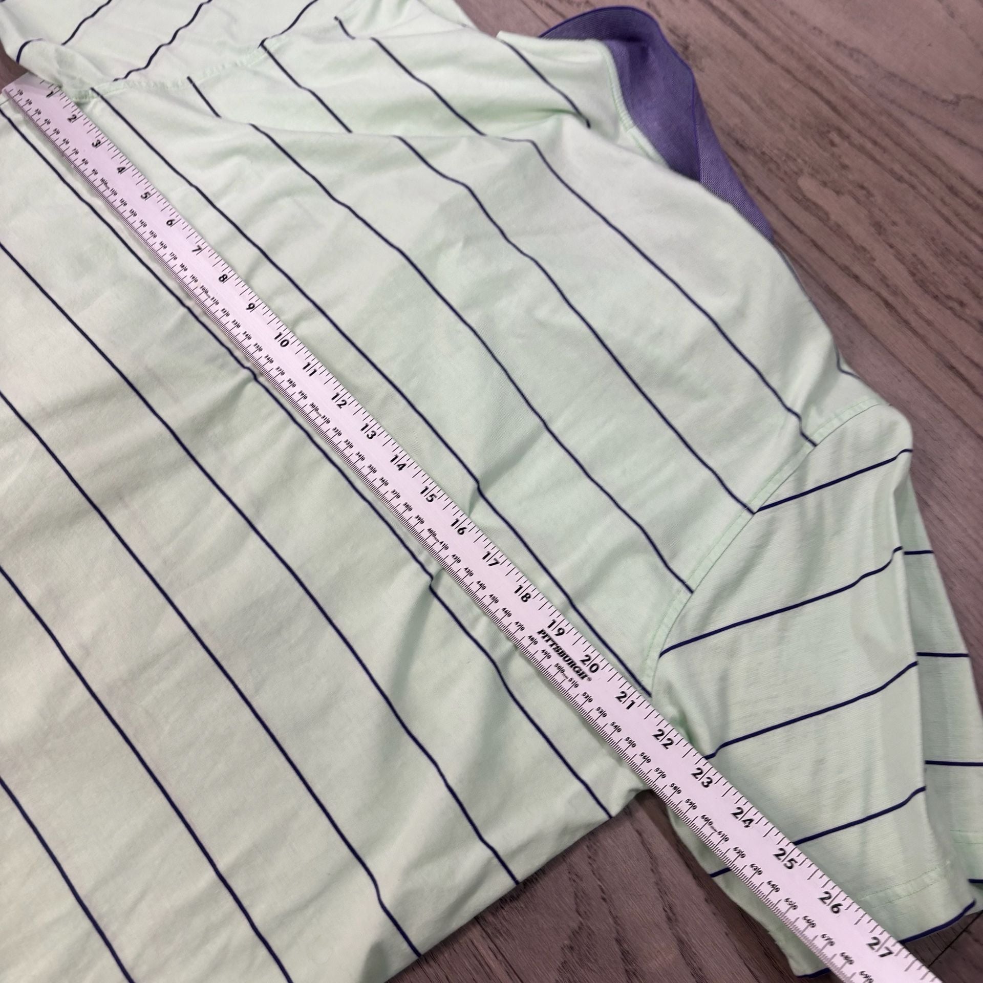 Peter Millar Striped Polo Shirt Size L Green Cotton Short Sleeve 7