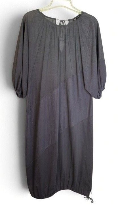 Zara Midi Dress Size S Grey Cinch Hem Short Sleeve 4