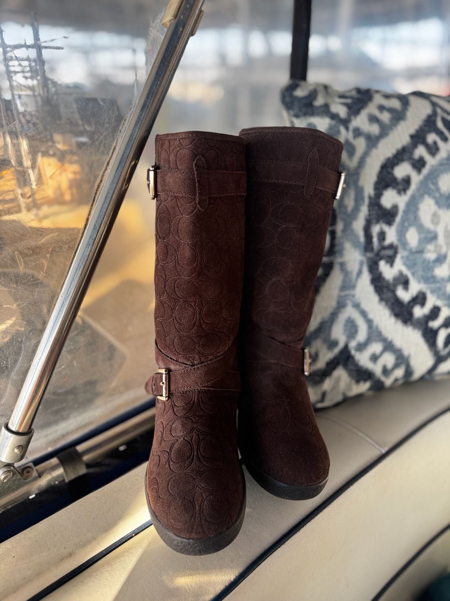 Coach Thelma A4671 monogram C Brown Suede Buckle Boot Sz US 8/38.5 5