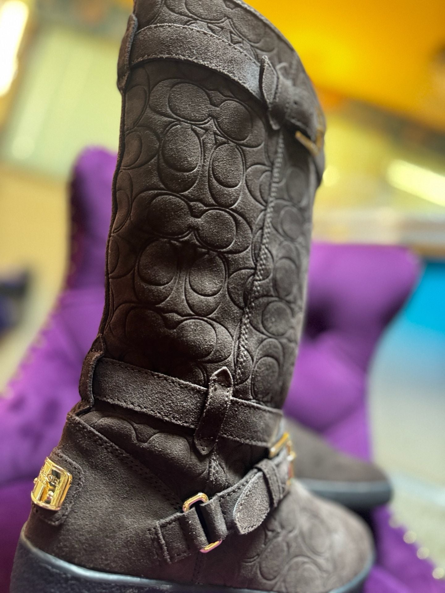 Coach Thelma A4671 monogram C Brown Suede Buckle Boot Sz US 8/38.5 6