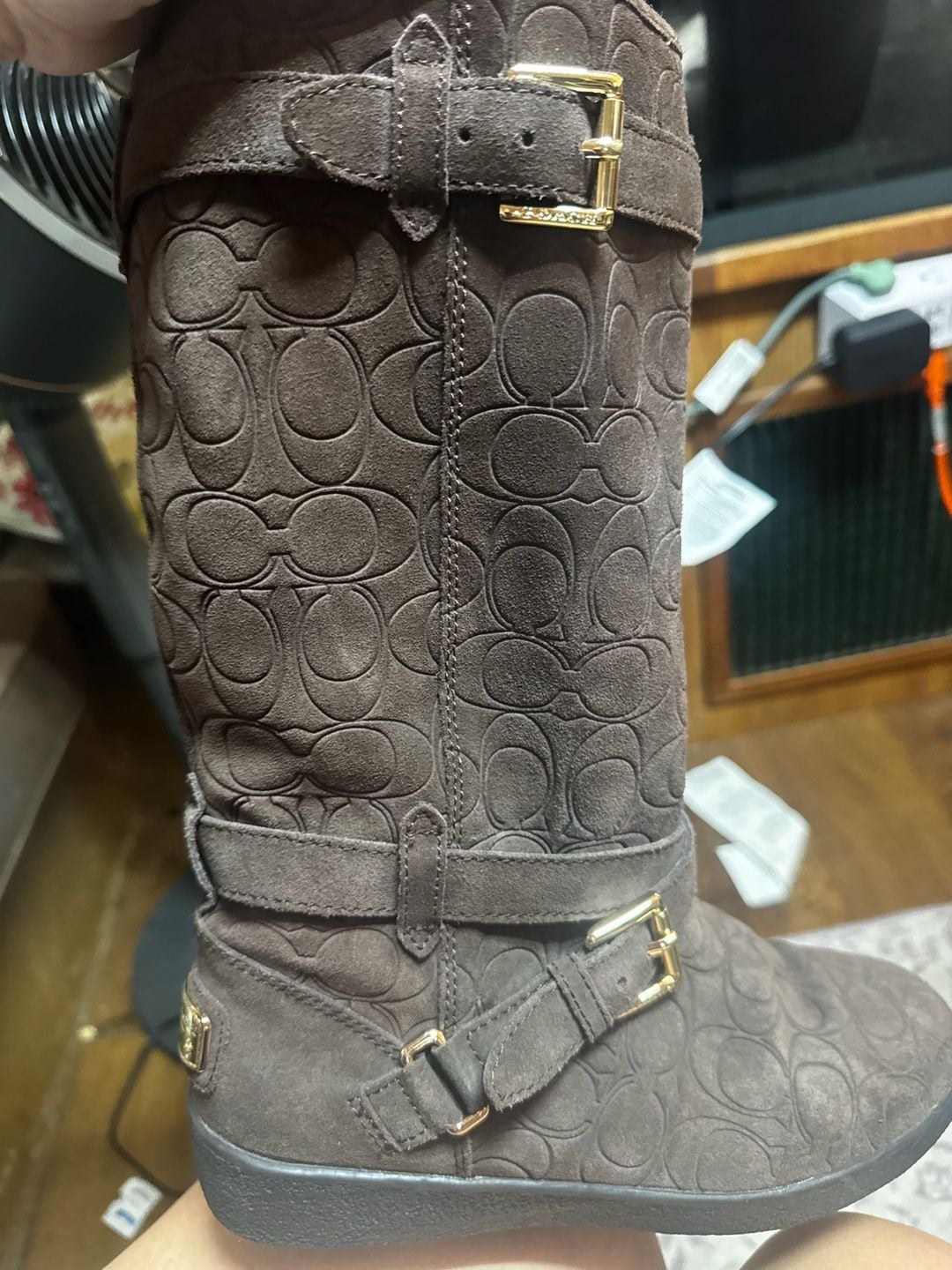 Coach Thelma A4671 monogram C Brown Suede Buckle Boot Sz US 8/38.5 17