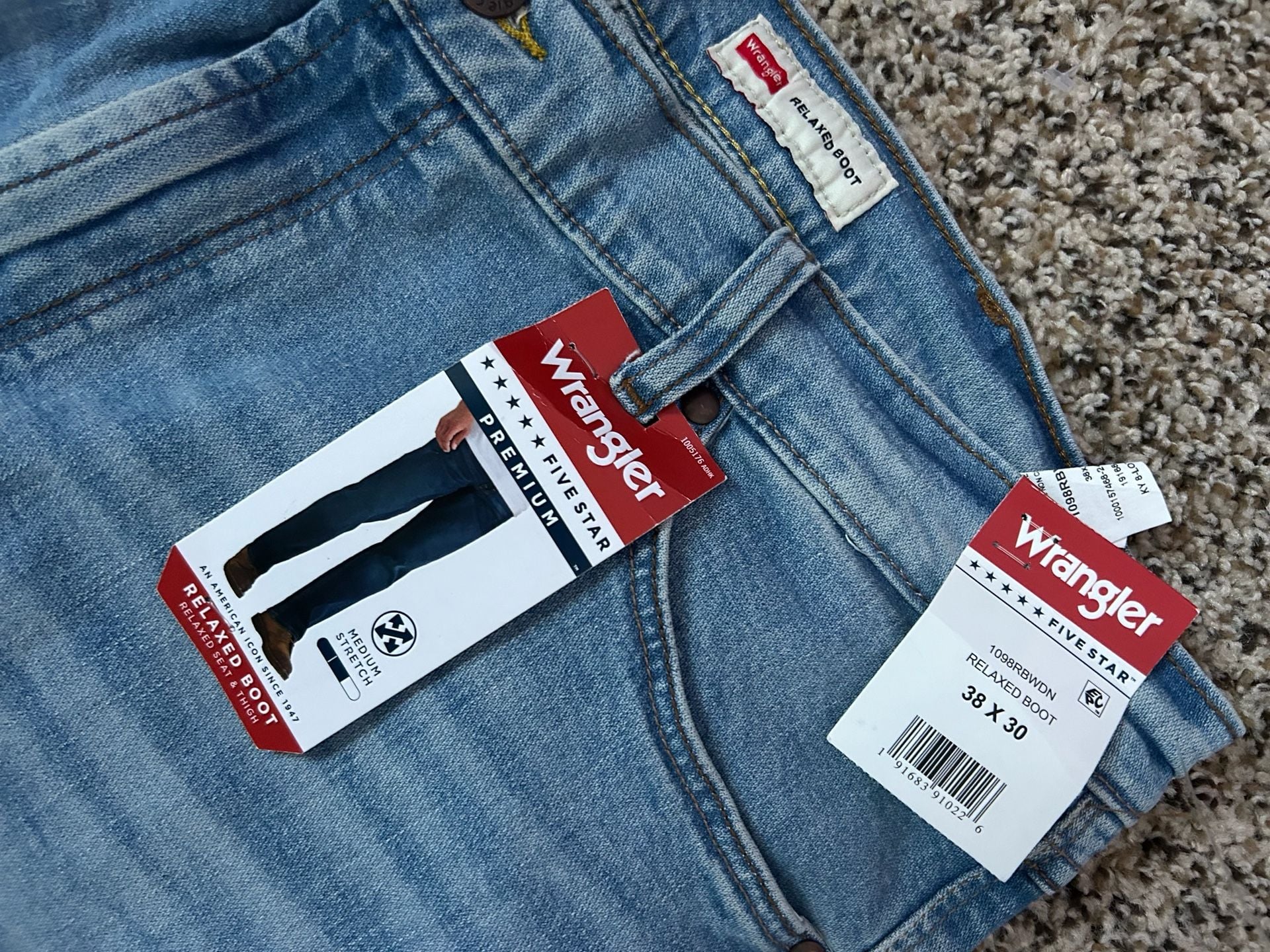 Wrangler Five Star Premium Bootcut Jeans 38x30 Light Wash 5