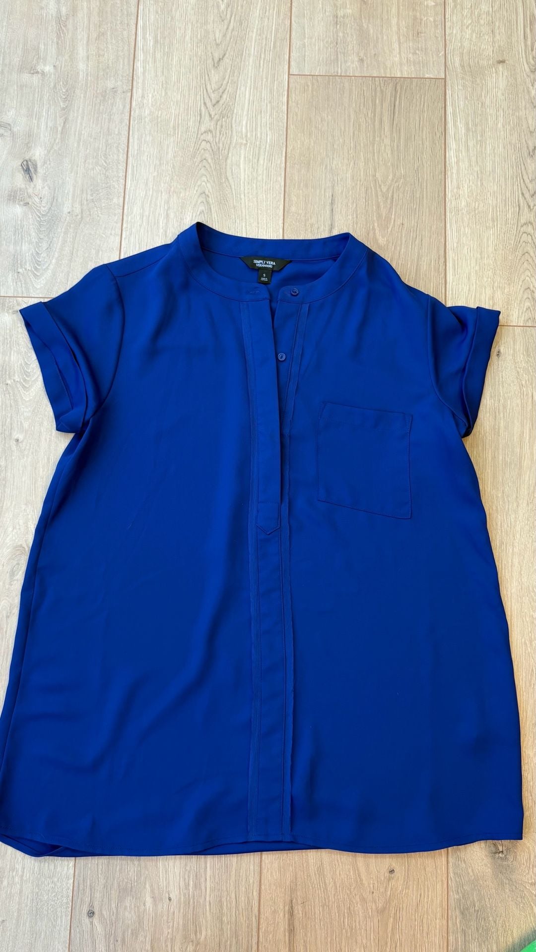 Simply Vera Wang Blouse Size S Blue Short Sleeve 3