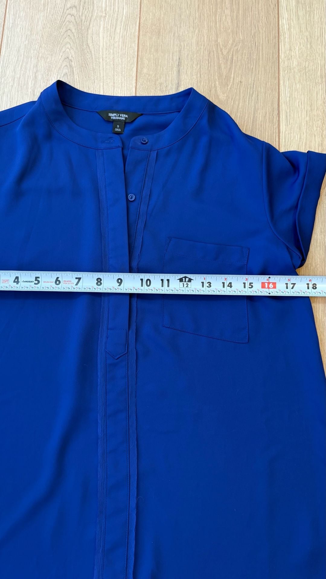 Simply Vera Wang Blouse Size S Blue Short Sleeve 5