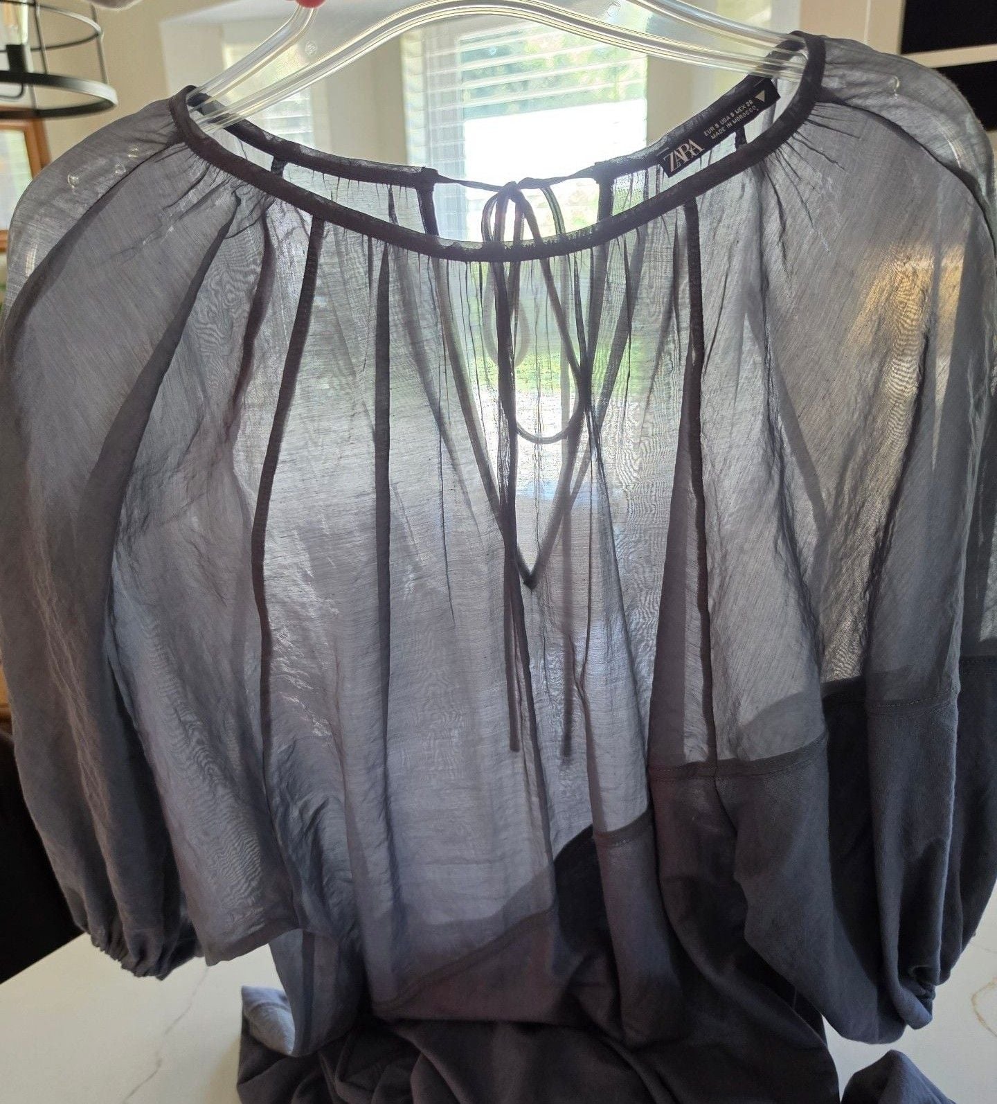 Zara Midi Dress Size S Grey Cinch Hem Short Sleeve 8