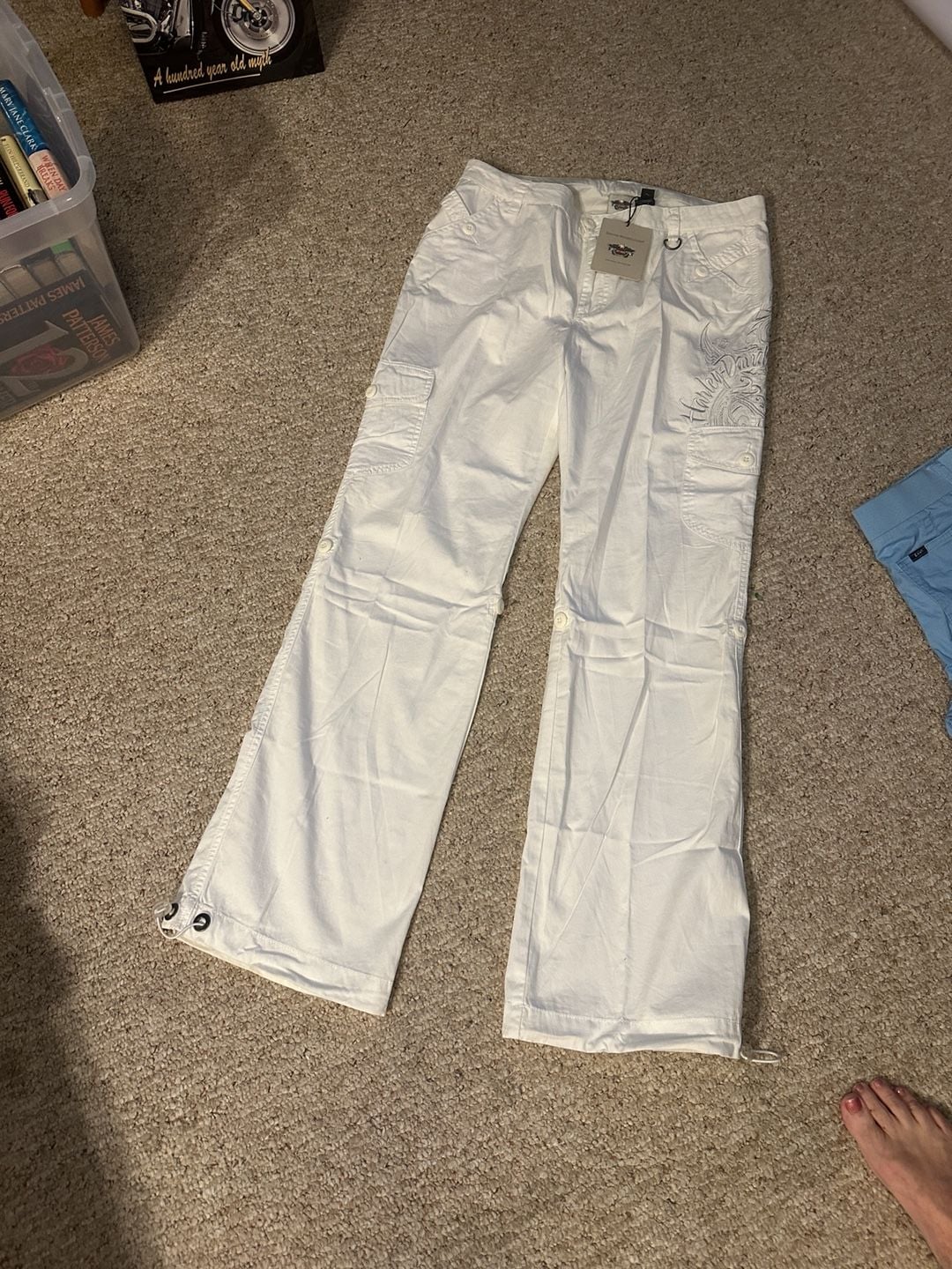 Harley-Davidson Cargo Pants White Embroidered Cotton Motorclothes 2