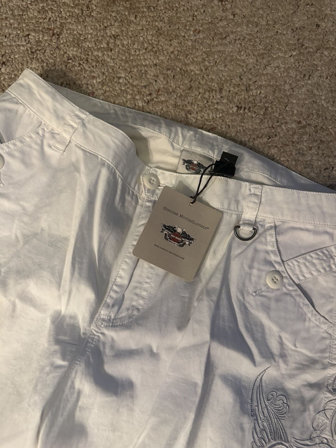 Harley-Davidson Cargo Pants White Embroidered Cotton Motorclothes 3