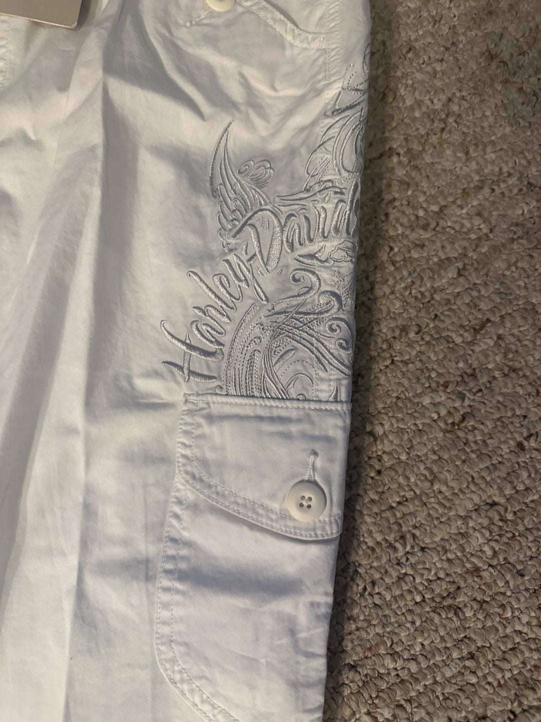 Harley-Davidson Cargo Pants White Embroidered Cotton Motorclothes 4