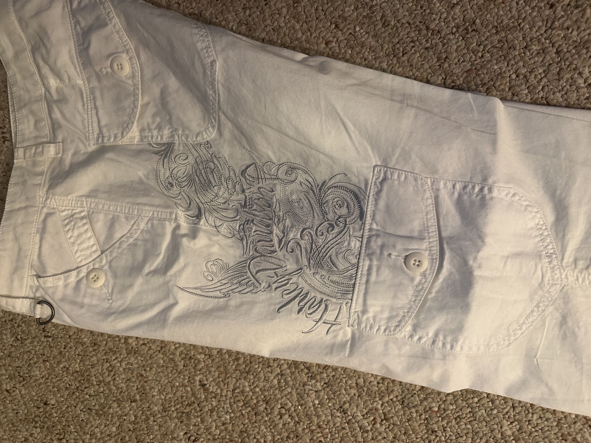 Harley-Davidson Cargo Pants White Embroidered Cotton Motorclothes 7