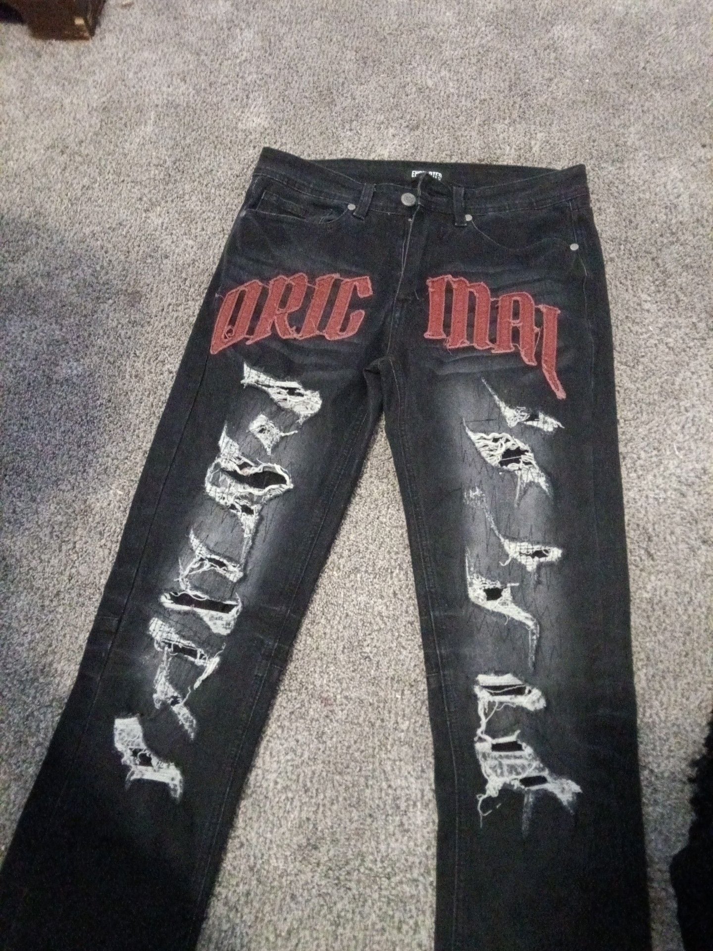Encrypted Slim Fit Jeans Size 30 Black Distressed Graphic Denim 2