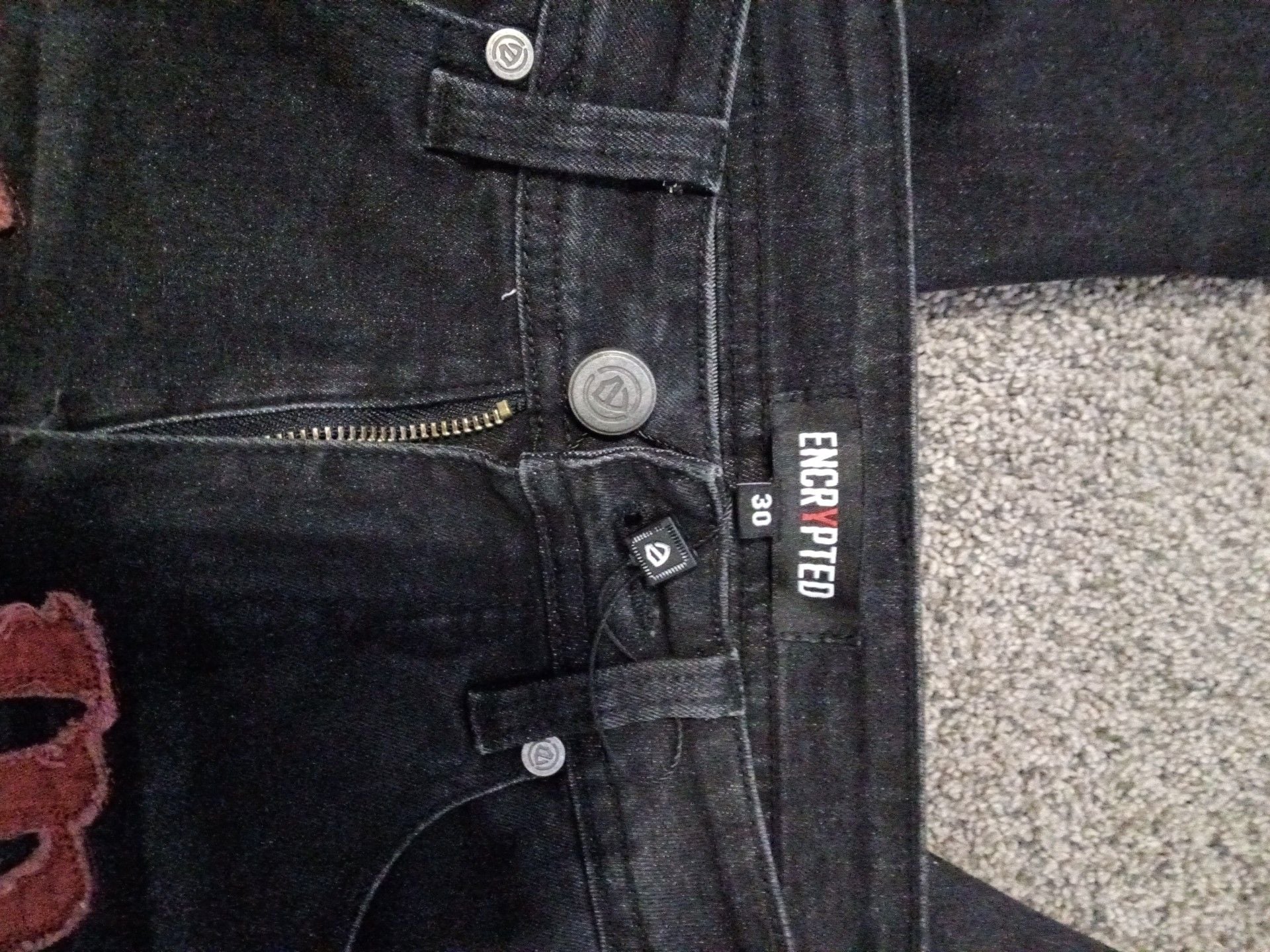 Encrypted Slim Fit Jeans Size 30 Black Distressed Graphic Denim 3