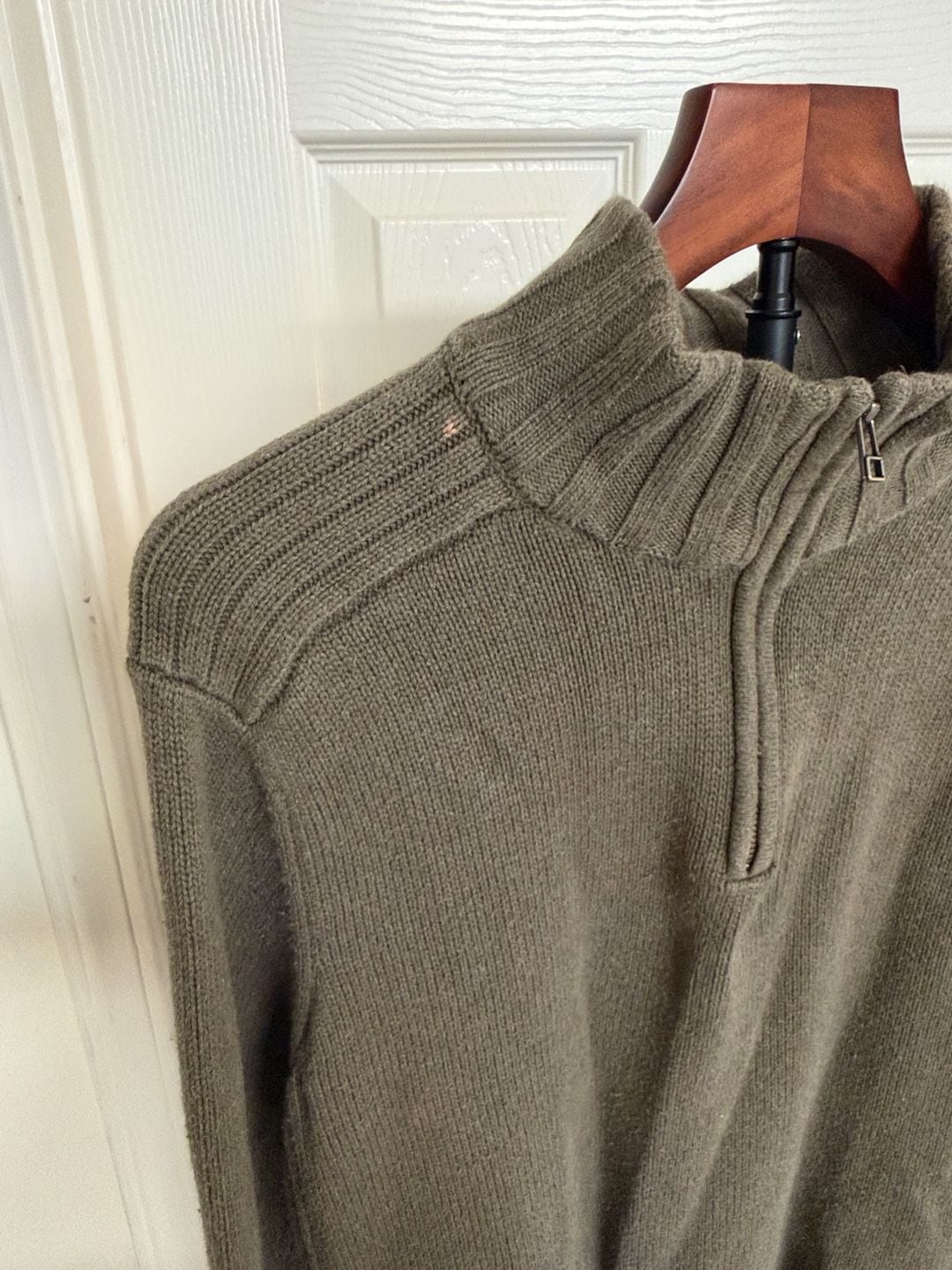 Structure 1/4 Zip Sweater Size L Olive Green Cotton Ribbed/168 7